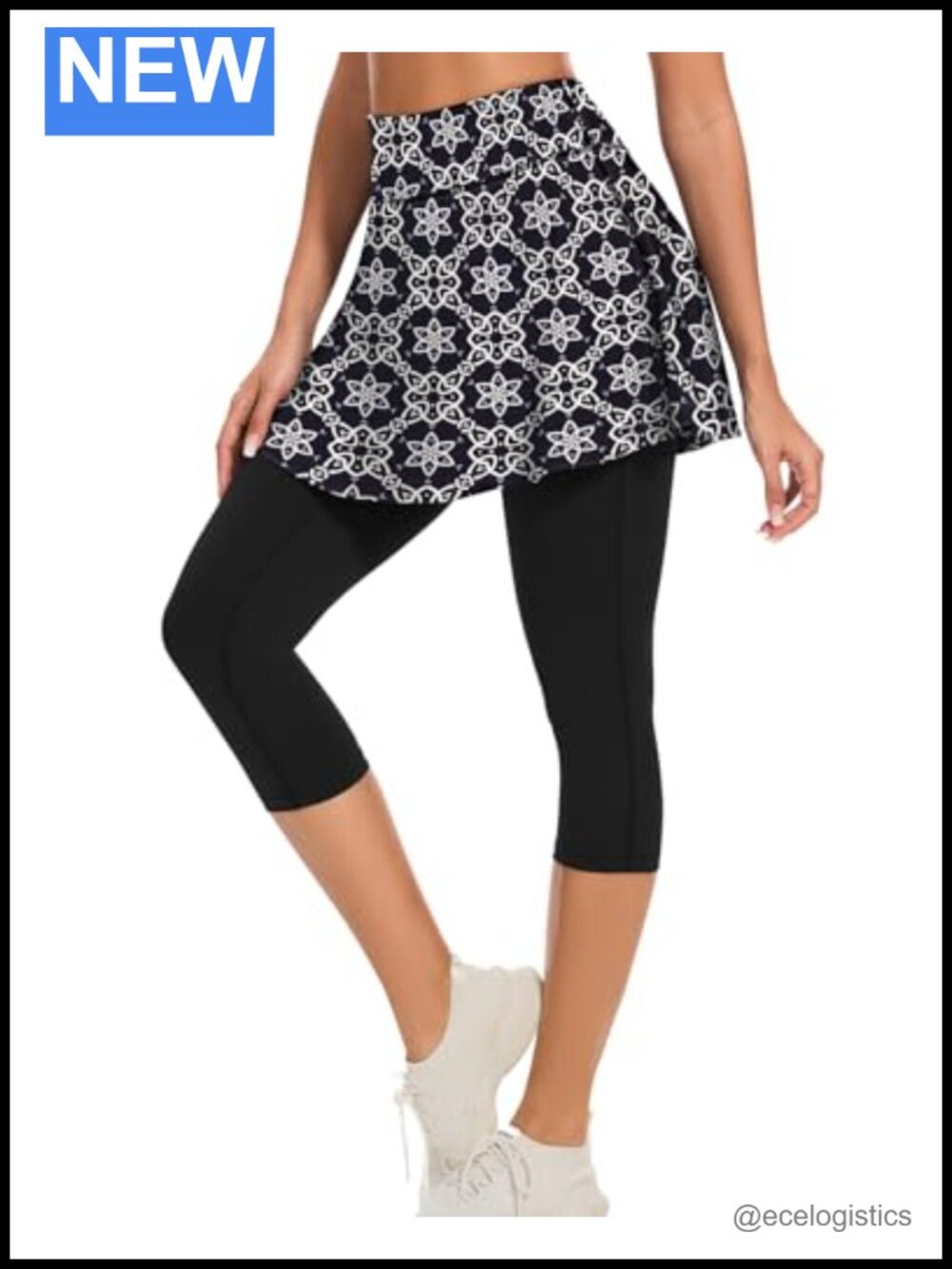 Women's Athletic Skirted Capri Leggings with Pockets for Tennis, Golf, Yoga